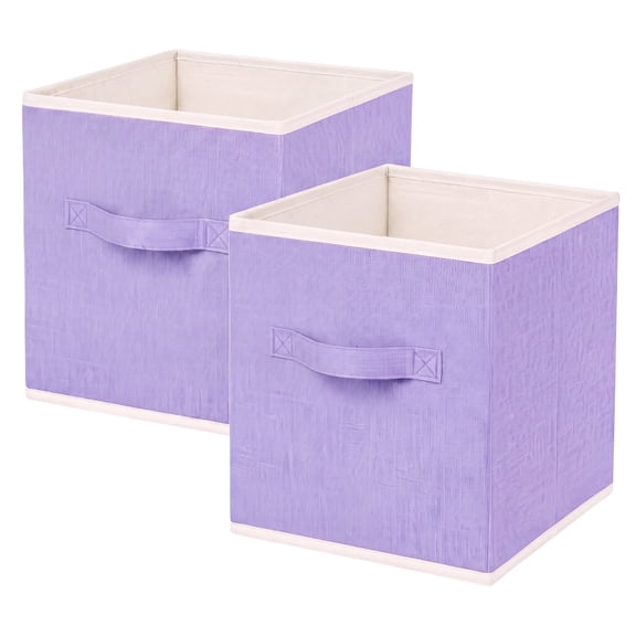 PinkSheep 2 Pack Linen Cube Storage Bins,11" Collapsible Fabric Storage Bin,Foldable Storage Cube Organizer Baskets with Handles,Lavender