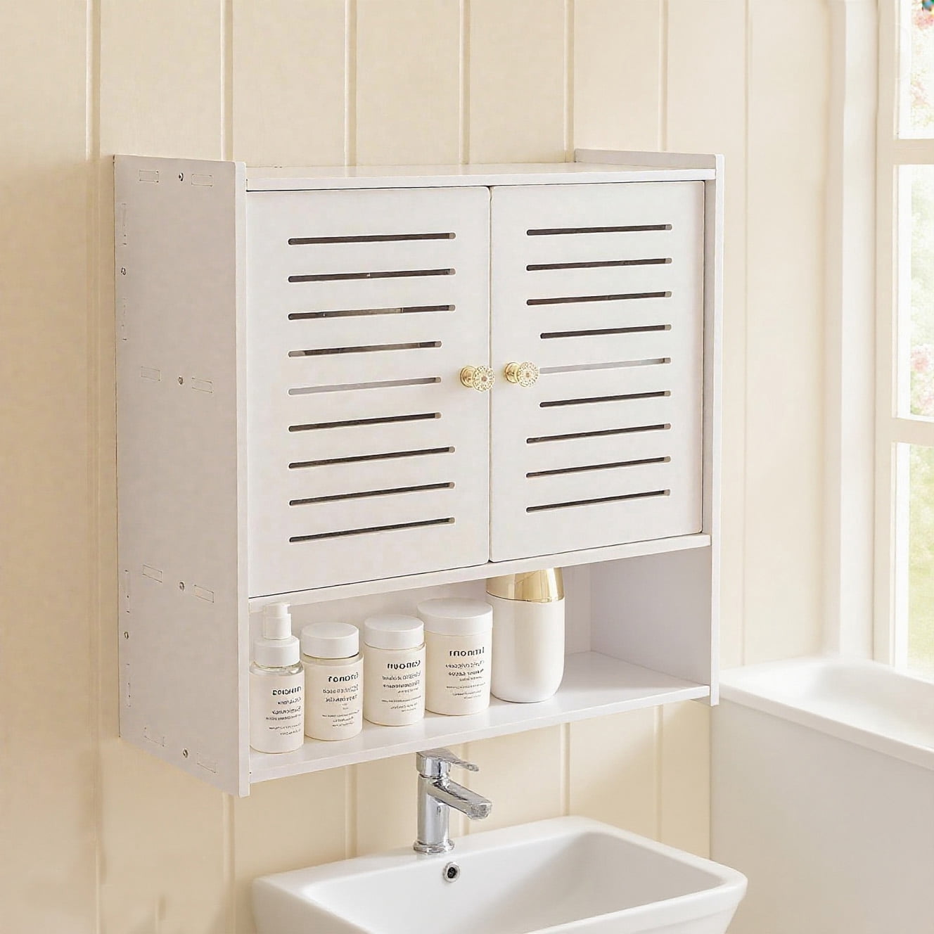 PinkSheep Bathroom Medicine Cabinet, Small Wall Mount Over the Toilet Storage Cabinet Organizer with Doors and Drawer, White