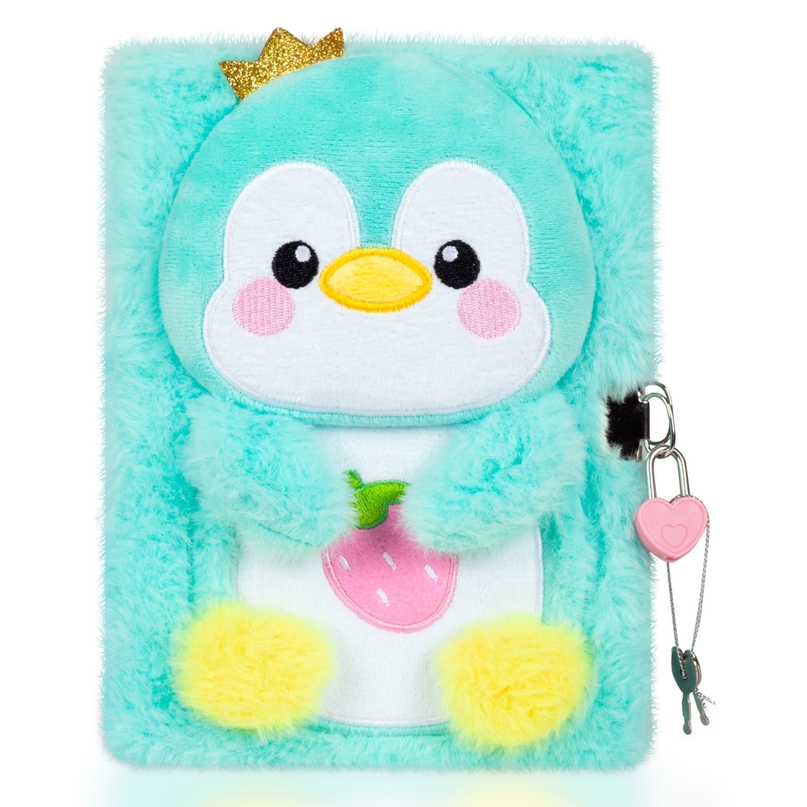 PinkSheep Penguin Furry Diary with Lock and Key, Fuzzy Journal Notebook Diaries