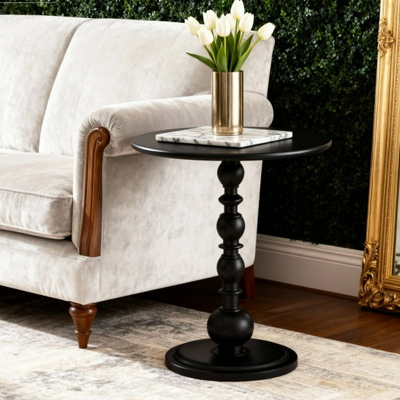 PinkSheep Round End Table Small Side Table Coffee Table Drink Table for Living Room Bedroom, Black
