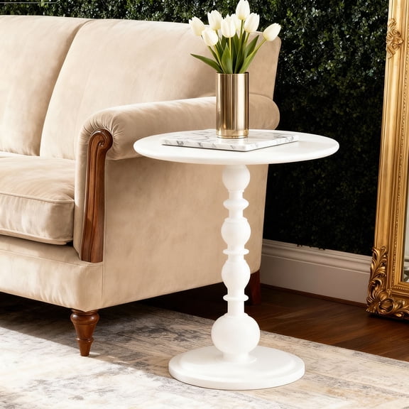 PinkSheep Small Round Side Table, Coffee End Table Drink Table Sofa Table Tray Table for Living Room Bedroom, White