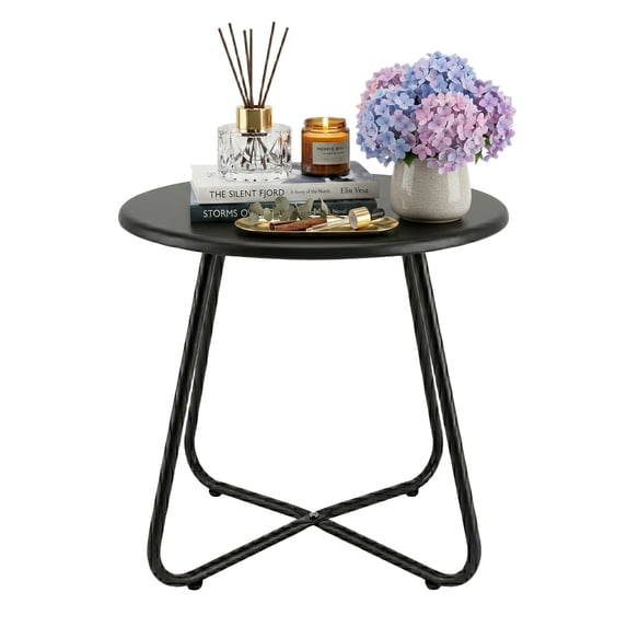 PinkSheep Round End Table, Small Side Table for Outdoor Indoor Patio Lving Rooom Bedroom, Black