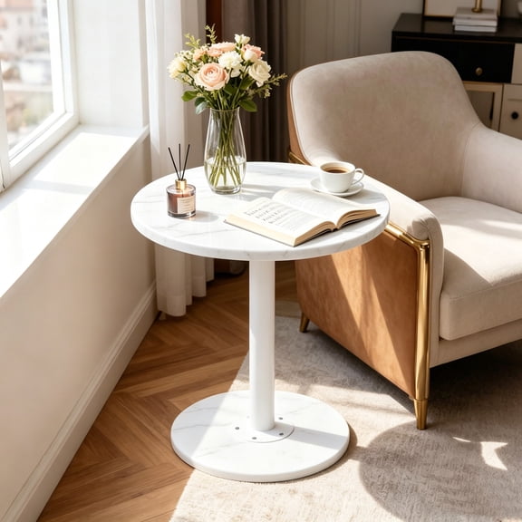 PinkSheep Small Round Side Table End Table Accent Table Drink Table for Living Room Bedroom Small Spaces, White