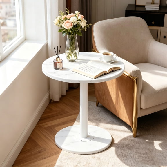 PinkSheep Small Round Side Table End Table Accent Table Drink Table for Living Room Bedroom Small Spaces, White
