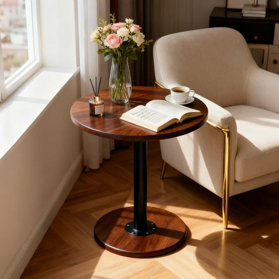 PinkSheep Small Round Side Table End Table Accent Table Dining Table Drink Table for Living Room Bedroom Small Spaces, Walnut