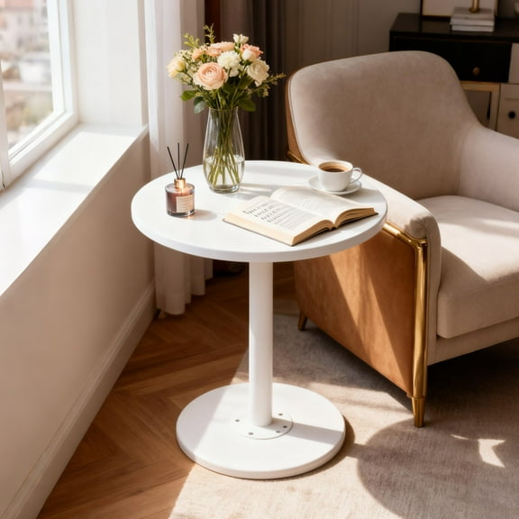 PinkSheep Small Round Side Table End Table Accent Table Drink Table for Living Room Bedroom Small Spaces, White