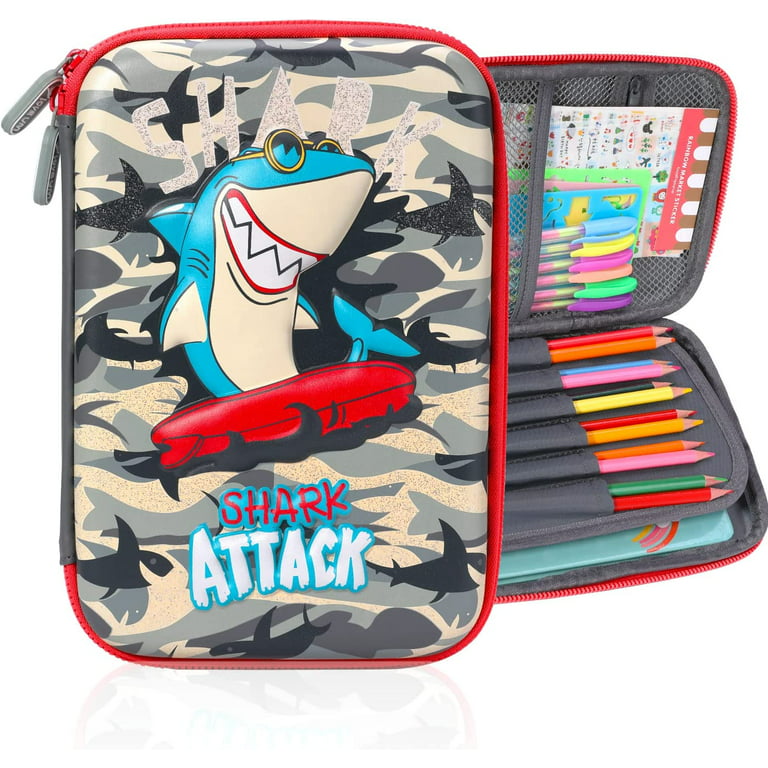 Pinksheep Shark Pencil Case for Boys Girls Kids, 3D Eva Pen Pouch Box for School, Size: Large