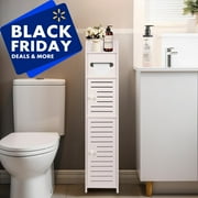 PinkSheep Small Bathroom Storage Cabinet with Doors and Shelves, Free Standing Toilet Paper Holders Stand Organizer for Small Spaces, White