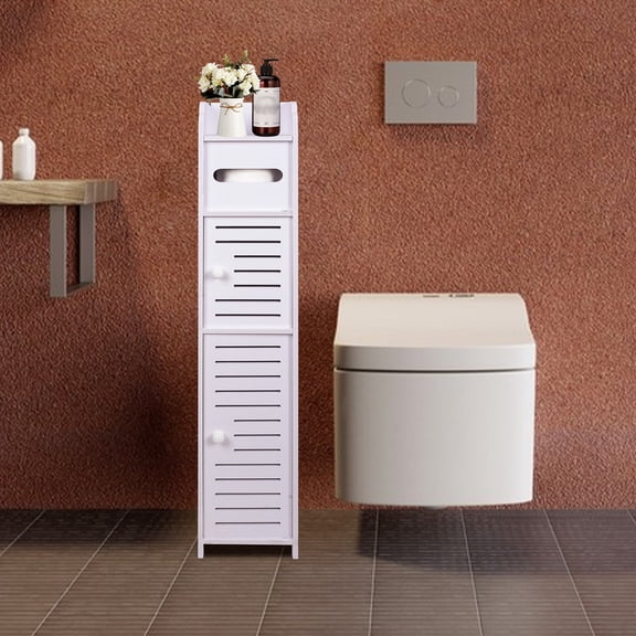 PinkSheep Bathroom Storage Cabinet with Doors and Shelves, Free Standing Toilet Paper Holder Stand Shelving Unit Organizer for Small Spaces, White