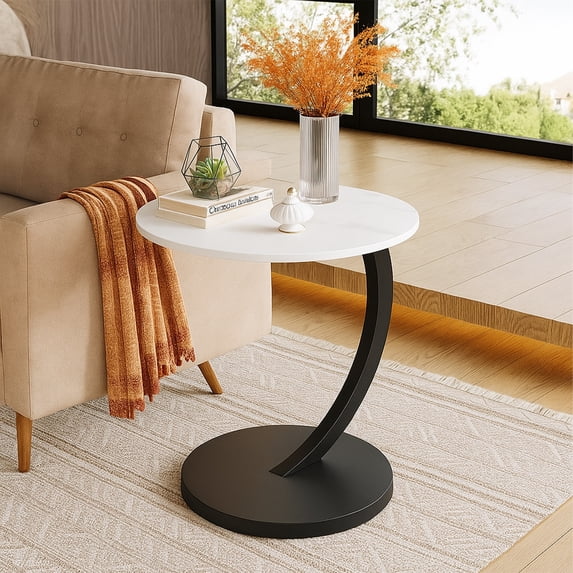 PinkSheep White Round Side Table End Table Coffee Table Drink Table for Living Room Bedroom