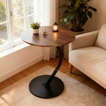 PinkSheep Small Round Side Table End Table Coffee Table Drink Table for Living Room Bedroom, Walnut
