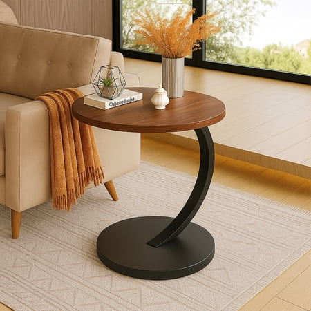 PinkSheep Small Round Side Table End Table Coffee Table Drink Table for Living Room Bedroom, Walnut