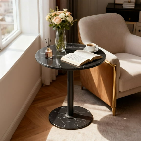 PinkSheep Small Round Side Table End Table Accent Table Dining Table Drink Table for Living Room Bedroom Small Spaces, Walnut