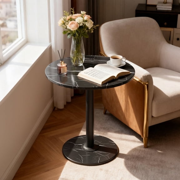 PinkSheep Small Round Side Table End Table Accent Table Drink Table for Living Room Bedroom Small Spaces, Black