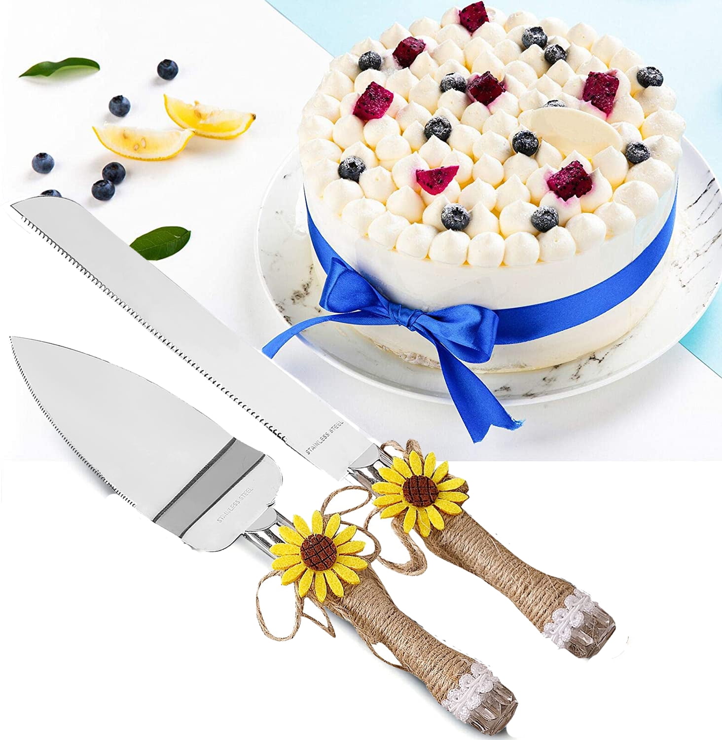 PinkSheep Stainless Steel Cake Knife and Server Set Wedding Cake