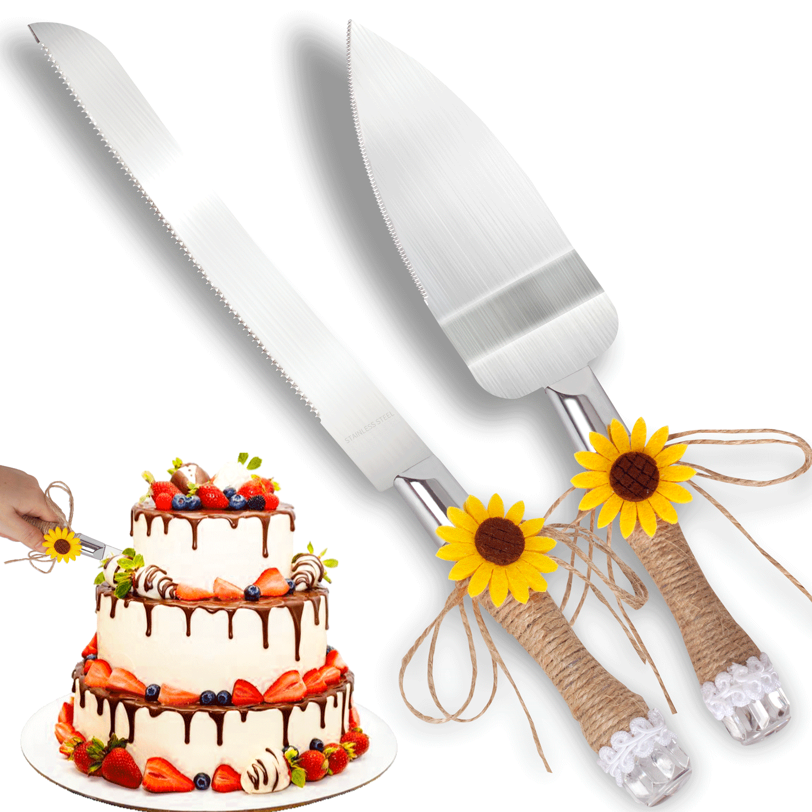 PinkSheep Stainless Steel Cake Knife and Server Set Wedding Cake
