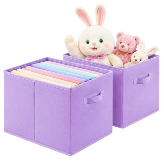 Pinksheep Collapsible Storage Cubes,13" Fabric Storage Bins,Foldable Cube Closet Organizer Basket Bin,Lavender,2 Pack