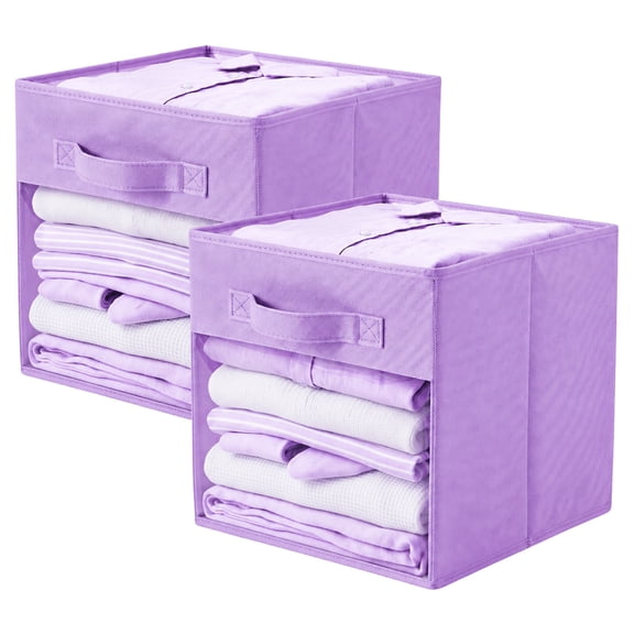 PinkSheep Cube Storage Bins, Collapsible Fabric Storage Bins,11" Foldable Storage Cube Organizer Basket with Clear Window & Handles for Shelves and Closets,Lavender,2 Pack
