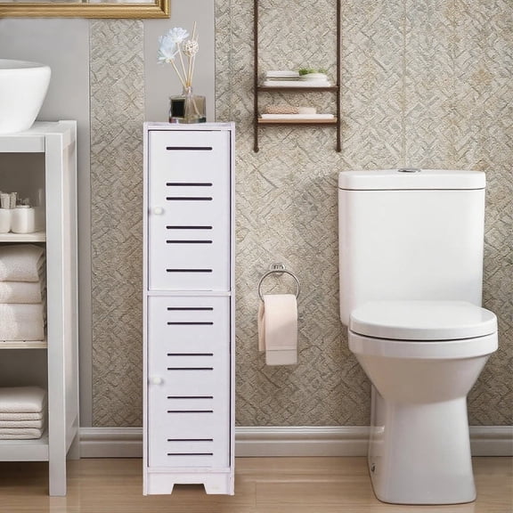 PinkSheep Toilet Paper Holder Stand, Slim Bathroom Storage Cabinet Organizer for Small Spaces, White