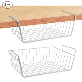 PinkSheep 2 Pack Under Shelf Basket, Cabinet Storage Hanging Baskets Organizer Wire Rack Shelves for Kitchen Pantry, White