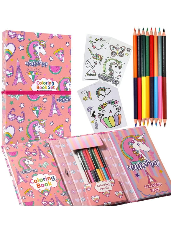 PinkSheep Unicorn Coloring Books Set for Kids, 60 Pages Color Wonder Mess Free with Colored Pencils for Girls Toddlers