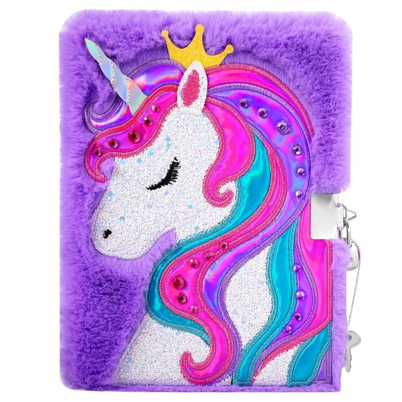 PinkSheep Unicorn Furry Diary with Lock and Key, Secret Fuzzy Journal Notebook Diaries