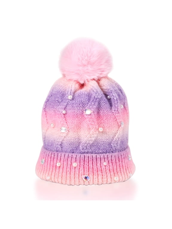 Women Pom Beanie Hat Thick Slouchy Knit Ski Cap Winter Costume Acessories