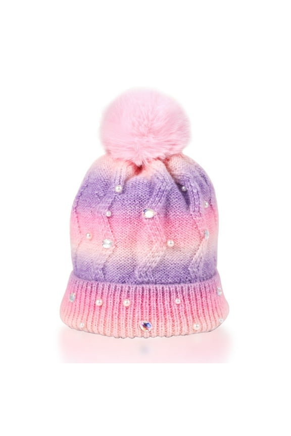 Women Pom Beanie Hat Thick Slouchy Knit Ski Cap Winter Costume Acessories