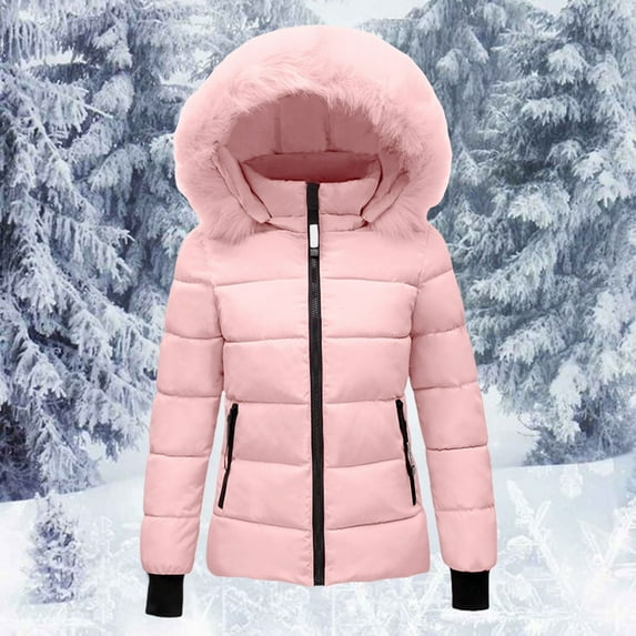 PinkWomen's Hooded Warm Winter Coat Quilted Thicken Puffer Jacket Winter Cotton Jacket with Hood Waist Plush Overcome Outer Coat Outdoor Skiing Snowboarding Coat
