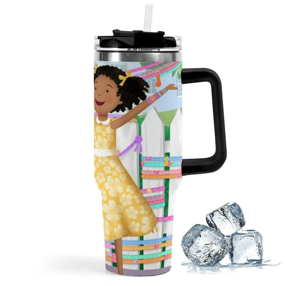 Pinkalicious and Peterrific-theme Insulated Stainless Steel Tumbler with Handle Gifts For Family Friends Fans and Straw Fits in Standard Cup Holder 40 OZ