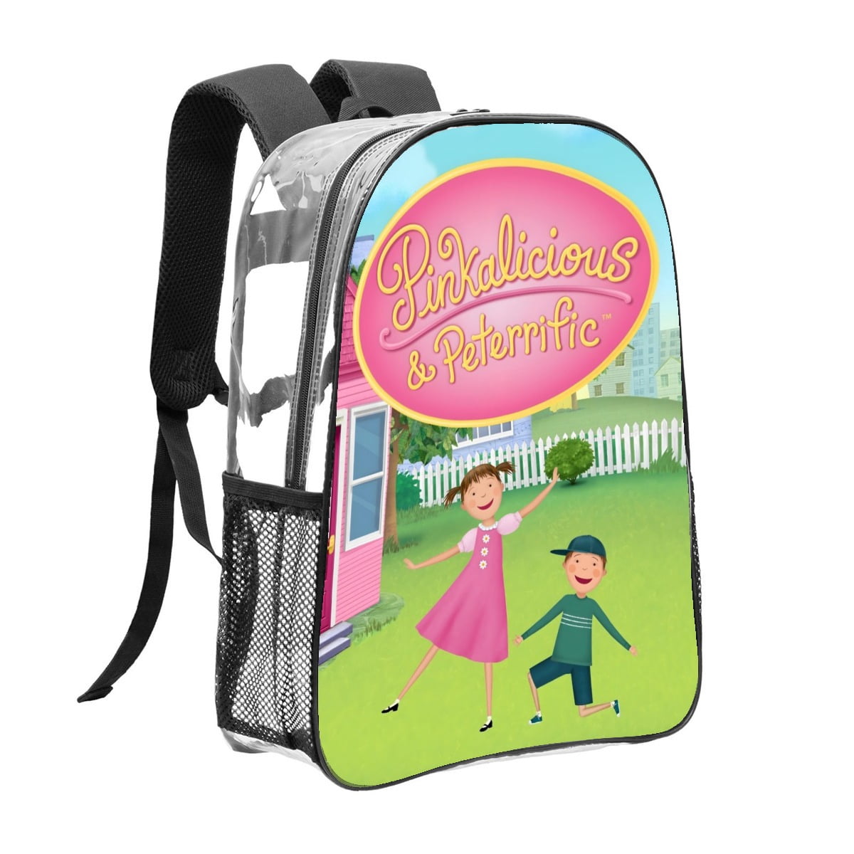 Pinkalicious and Peterrific-theme Clear Backpack Heavy Duty Transparent Bag See Through Bookbag for Work, Sport, College, Travel12.2“X16.9"(31X43cm)