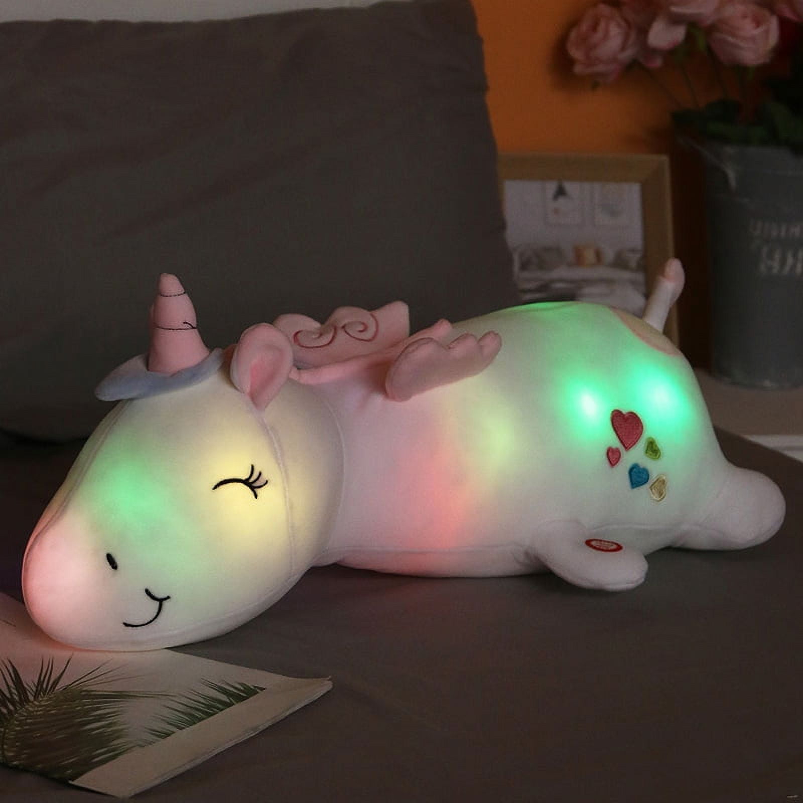 2 Light Up Stuffed Unicorn Glow Plush Animal Sleep Toy 7 color Changing,  White 16 inch