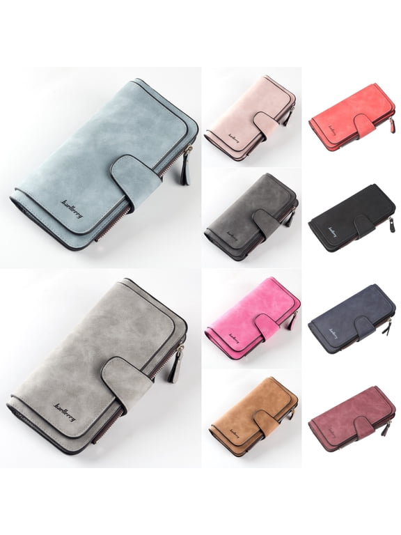 Pinkdeer PU Leather Trifold Wallet for Women with Zipper Closure,Dark Gray