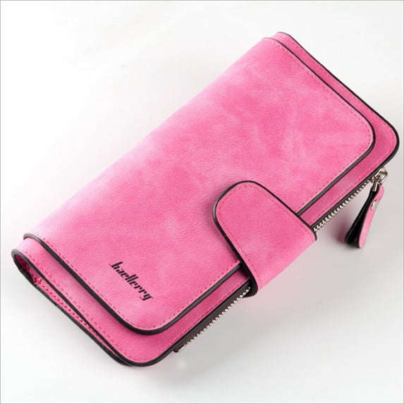 Pinkdeer Trifold Buckle Female Casual Long Clutch Wallet, Solid Red