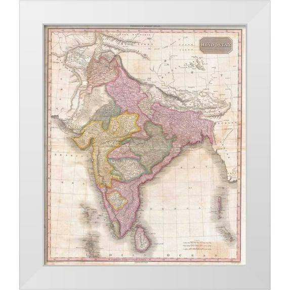 Pinkerton and Hobart 20x23 White Modern Wood Framed Museum Art Print Titled - Pinkerton Map of India, 1818