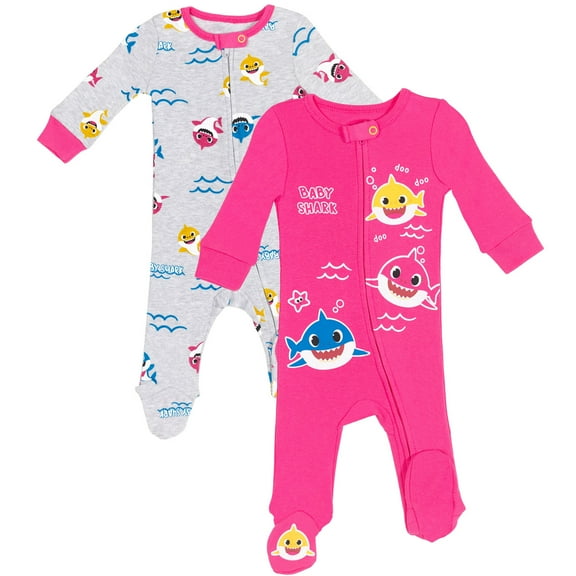 Pinkfong Baby Shark 2 Pack Zip Up Sleep N' Play Coveralls Newborn to Infant