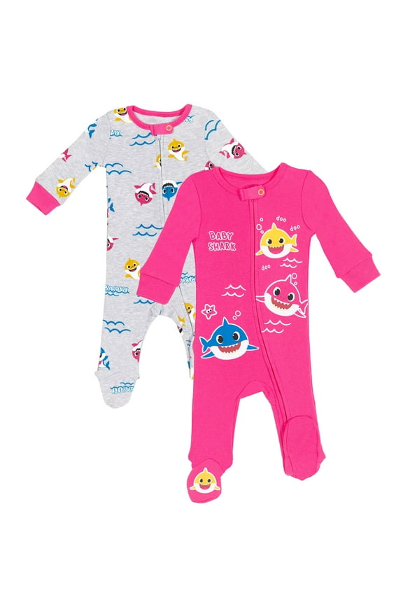 Baby Shark 2 Pack Zip Up Sleep N' Play Coveralls Newborn to Infant