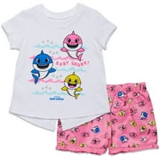 PINKFONG Baby Shark Baby Girls French Terry T-Shirt Shorts Set Pink/White 18 Months