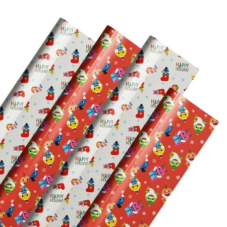 Pinkfong Baby Shark Holiday Gift Wrap - Pack of 4 | Christmas Wrapping Paper