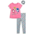 thumbnail image 1 of Pinkfong Baby Shark Infant Baby Girls Crossover T-Shirt Leggings and Scrunchie 3 Piece Outfit Set Infant to Little Kid, 1 of 5