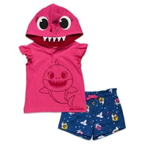 Pinkfong Baby Shark Infant Baby Girls T-Shirt and French Terry Shorts Newborn to Toddler