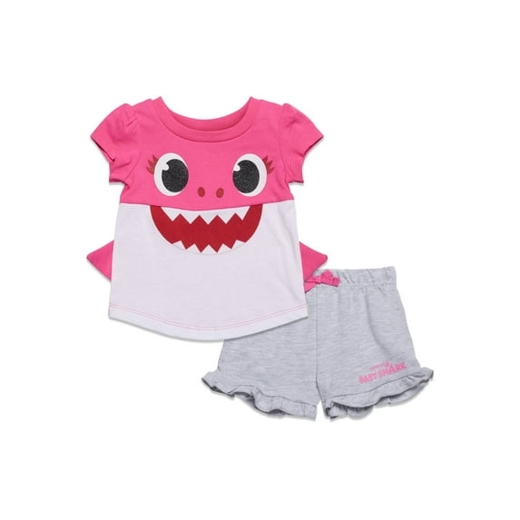 Pinkfong Baby Shark Infant Baby Girls T-Shirt and French Terry Shorts Outfit Set Newborn to Toddler