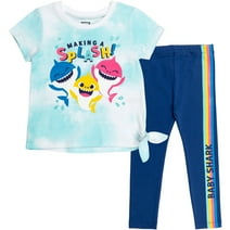 Pinkfong Baby Shark Mommy Shark Daddy Shark Toddler Girls Graphic T-Shirt and Leggings Outfit Set Light Blue 2T