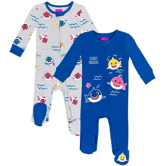 Pinkfong Baby Shark Newborn Baby Boys 2 Pack Zip Up Sleep N' Plays Newborn to Infant