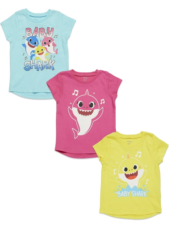 Pinkfong Baby Shark Toddler Girls 3 Pack Graphic T-Shirts Pink / Yellow/ Blue 4T
