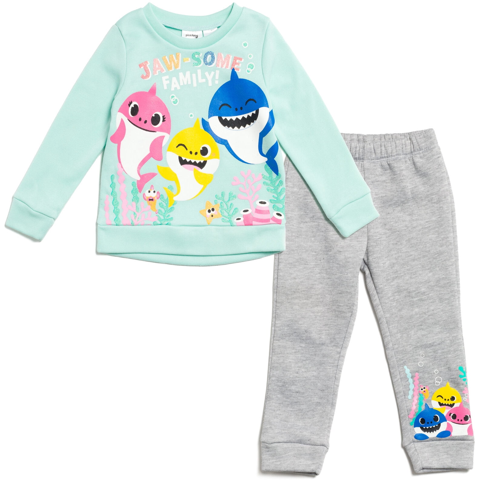 SLEEPY SHARK GIRLS FLEECE SWEATSHIRT JOGGER SET - OFF WHITE
