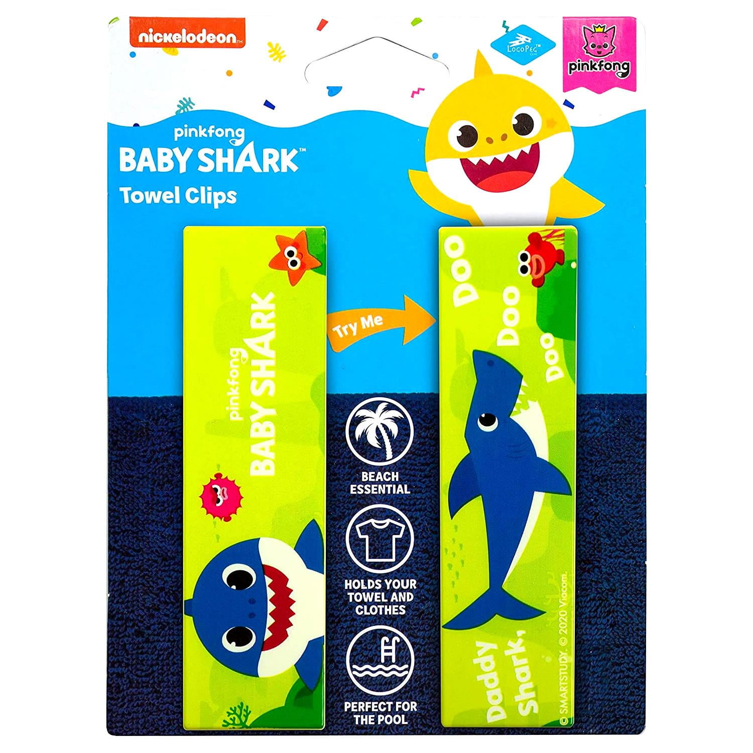 Pinkfong Daddy Baby Shark Towel Clips Green Secure Bag Lounge Chair
