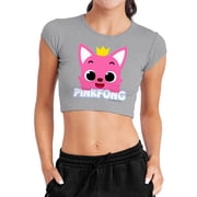 Pinkfong Face Women's Cap Sleeve Baby Rib Crop Top, Athletic Heather, Medium