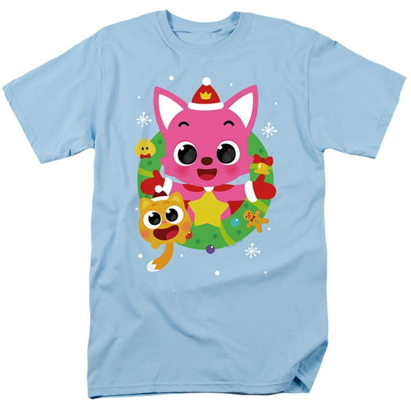 Pinkfong Holiday Wreath Unisex Adult T Shirt, Light Blue, Small