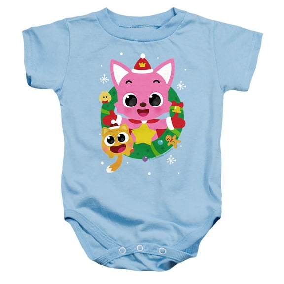 Pinkfong Holiday Wreath Unisex Infant Snap Suit for Baby, Light Blue, Medium